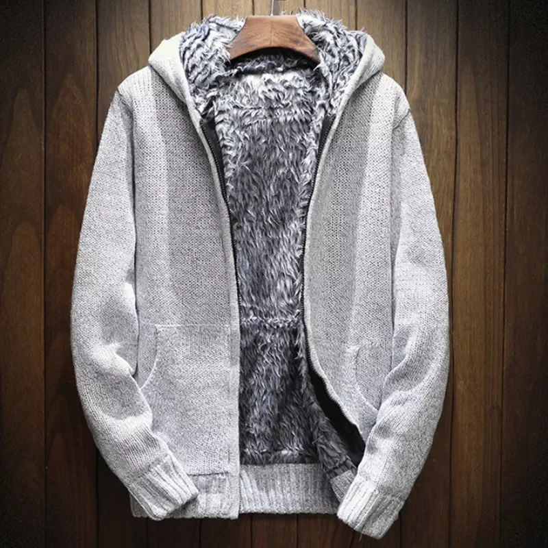 

NEW IN Men Sweater Winter Cardigan Sweater Men Solid Thick Warm Plus Velvet Sweater Hooded Mens Winter Outwear Pull Zipper Cardi