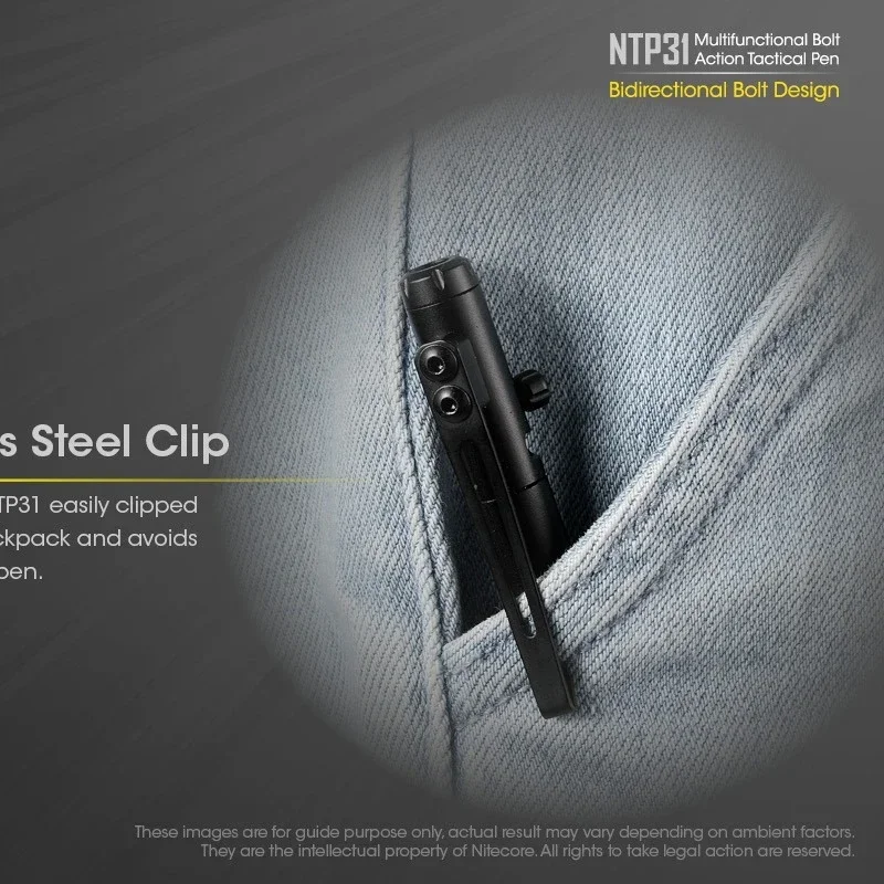Фото Тактическая ручка Nitecore NTP31 для самообороны, разбивания стекла и ежедневного письма, из алюминиевого сплава, с двусторонним болтовым механизмом. №5