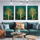 Абстрактная Золотая Картина на холсте с изображением денег и деревьев, современный плакат с листьями, Золотая зеленая картина с деревом для гостиной, украшение для крыльца