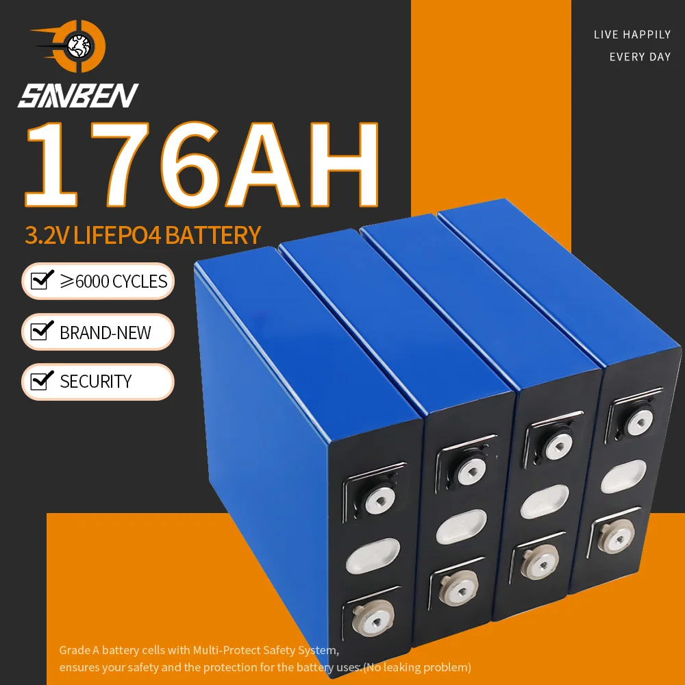 

3.2V 176Ah Rechargeable Lifepo4 Battery NEW Lithium iron phosphate Cell Pack 12V 24V For Electric Car RV Solar Energy Golf Carts
