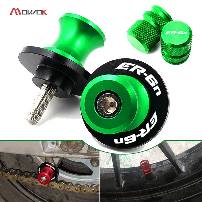 

For Kawasaki ER6N ER 6N 2006-2012 2013 2014 2015 2016 Motorcycle Tire Valve Caps M10 Stand Screws Sliders Swingarm Spools ER-6N
