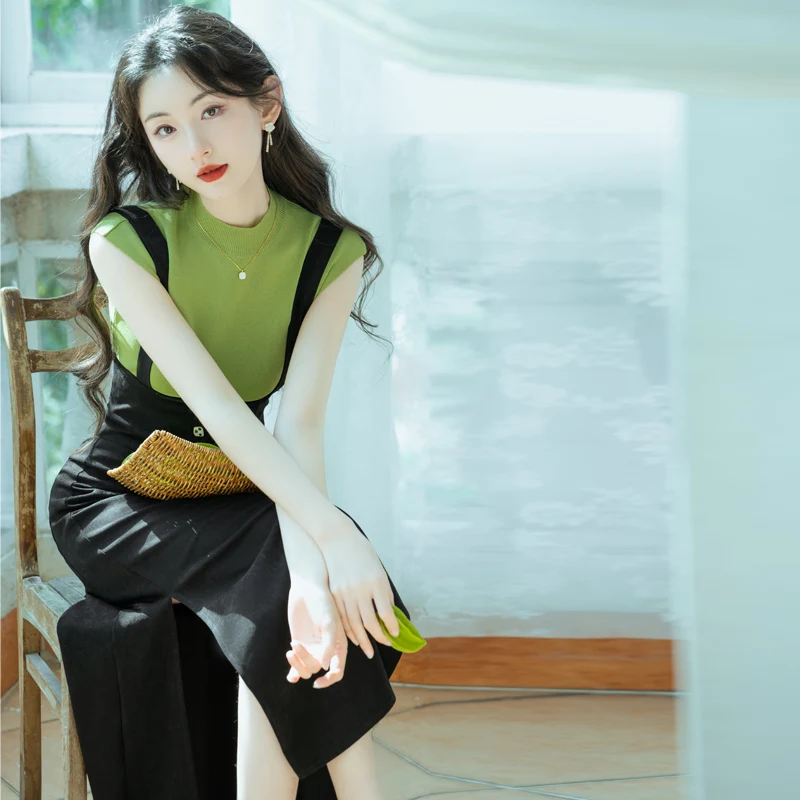 Женское трикотажное платье-свитер без рукавов в Корейском стиле