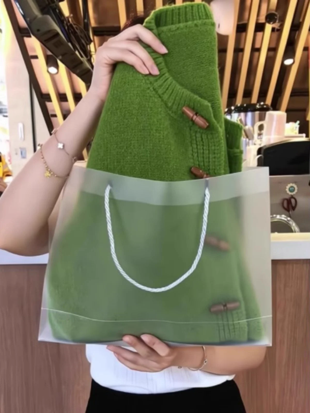 Super Nice Long sleeve Raccoon Velvet Soft Glutinous Show White and Green Horn Buckle Knit cardigan Sweater Outerwear Women A...