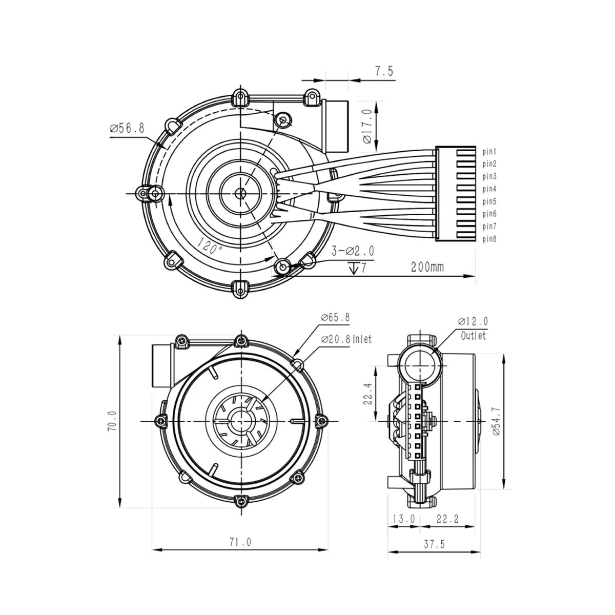 Бесщеточный центробежный воздуходувка 24 В постоянного тока WS7040 7040 вентилятор 6 5