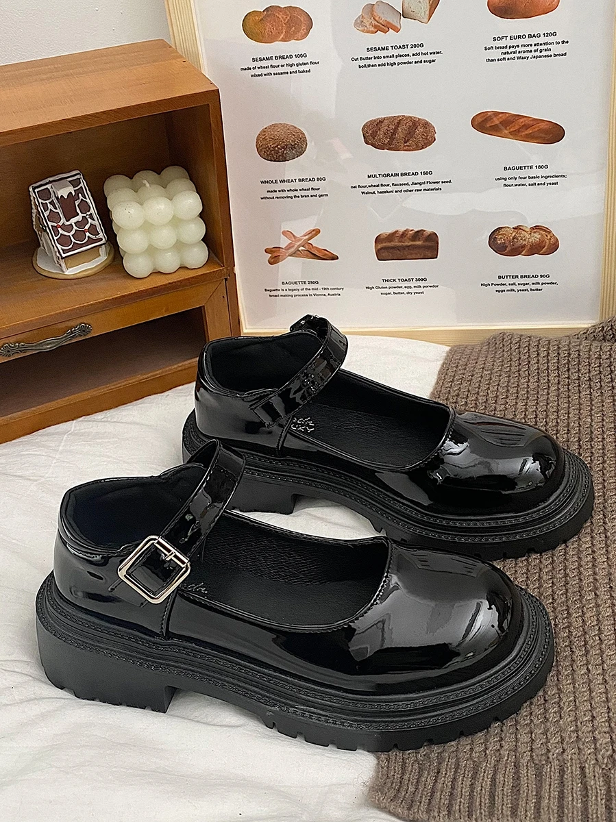 

Womens Derby Shoes Black Flats Female Footwear Modis Clogs Platform British Style Leather Dress 2022 Creepers Preppy Summer New