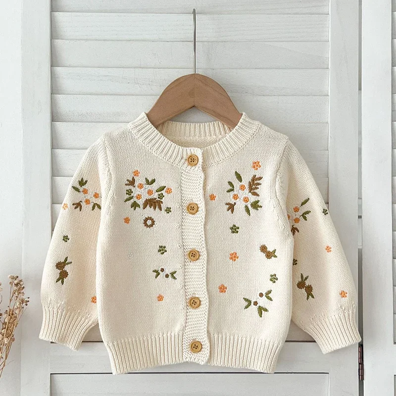 Осенний вязаный кардиган для маленьких девочек свитер пальто весенний с