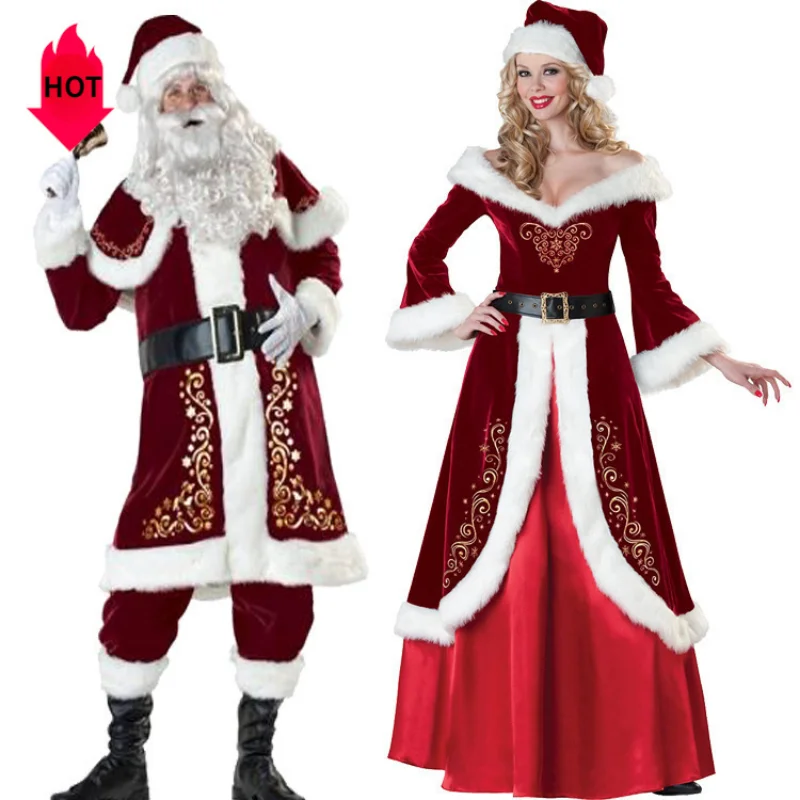 

M-XXXXL Plus Size Men's Women's Christmas Costume Santa Claus Hat Full Body Print Christmas Dress Holiday Dress Set