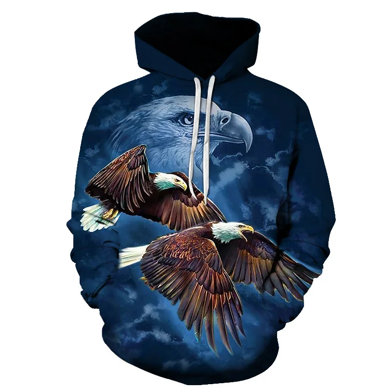 

Wild Animal Hoody 3D Print Bald Eagle Hooded Sweatshirt Autumn Harajuku Casual Streetwear Oversized Coat Man's Pullover