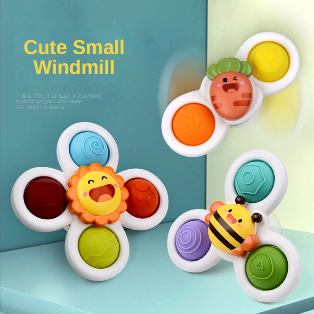 

3pcs Child's Bathroom Bath Toys Fingertip Fun Spinning Top Cartoon Animal Rotating Sucker Bath Swim Fidget Toys Baby Rattle Gift