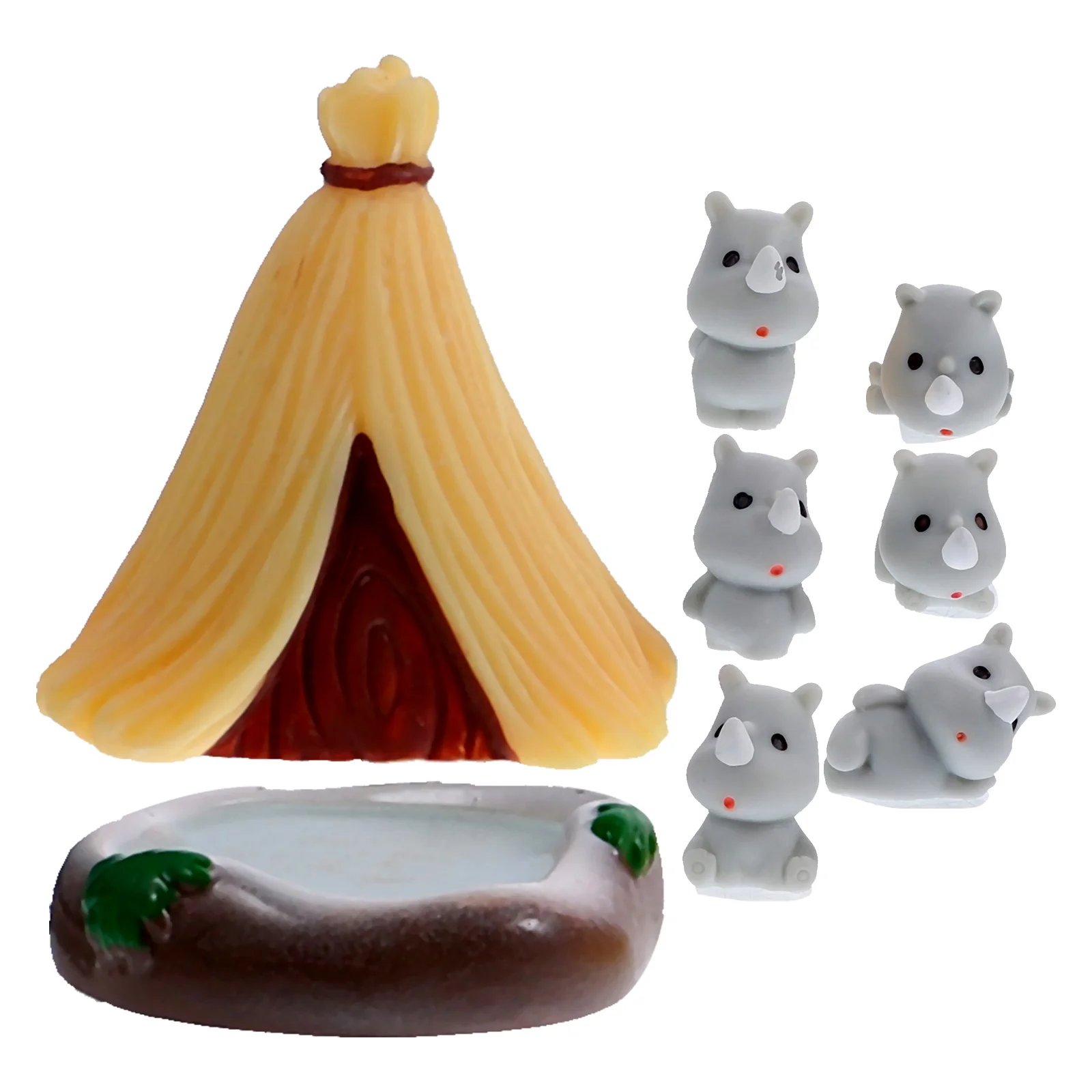 

Popular Mini Rhinoceros Figurines Miniature Statue Car Decor Resin Moss Landscape