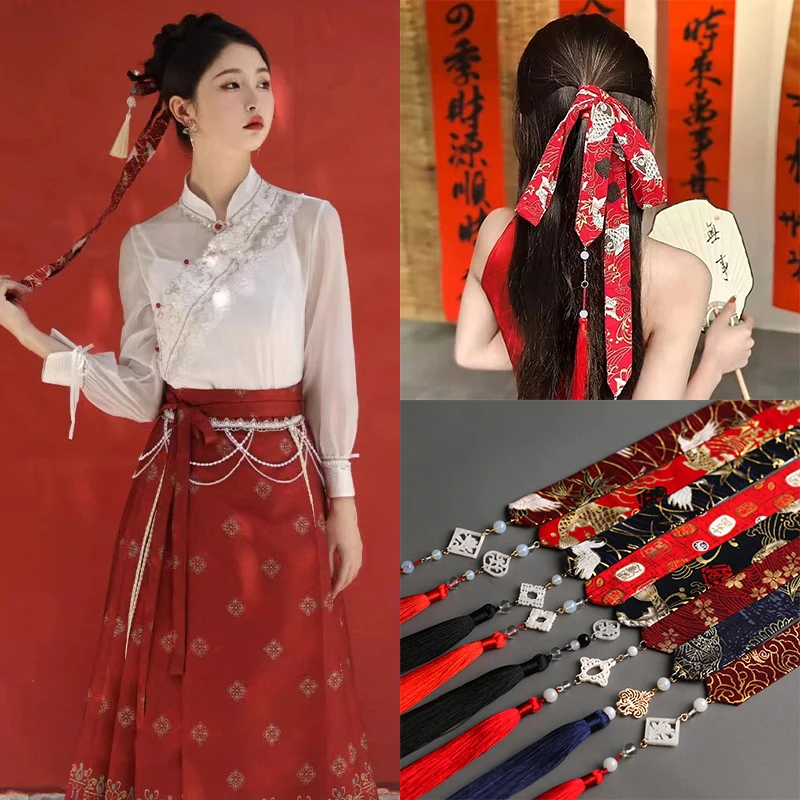 Ретро китайская повязка для волос Hanfu с кисточками головной убор женская и