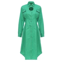 green sexy hollow out midi dress for female lapel long sleeve high waist slim sexy womens dresses 2022 autumn new clothes