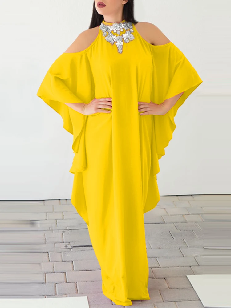 

VONDA Oversized Female Robe Solid Party Maxi Sundress 2022 Y2K 3/4 Sleeve Mock Neck Party Vestidos Women Fashion Maxi Long Dress