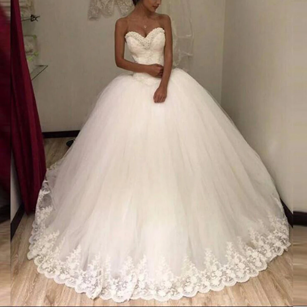 

Princess Ball Gown Wedding Dress long sleeve bride dress O neck plus size robe de mariee Lace beading Wedding Bridal Gown