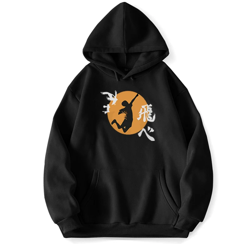 

Японская аниме «Haikyuu Hinata», свитшоты Shoyo Fly, мужские толстовки с капюшоном, пуловеры в виде трапеции, джемпер с карманами, Весенняя Толстовка