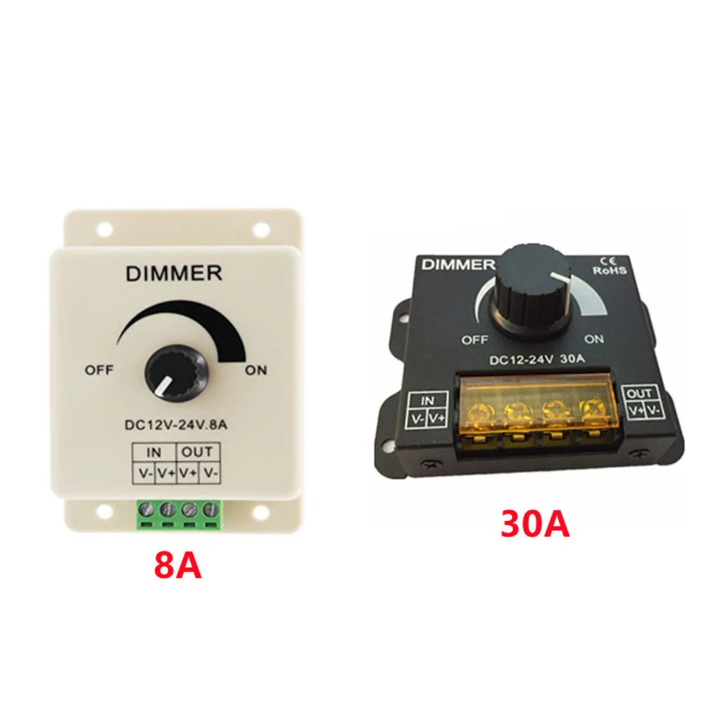 

8A/30A LED Dimmer DC 12V 24V 360W Strip Driver Adjustable Brightness Lamp Bulb Single Color Light Power Supply 5050 3528 strip