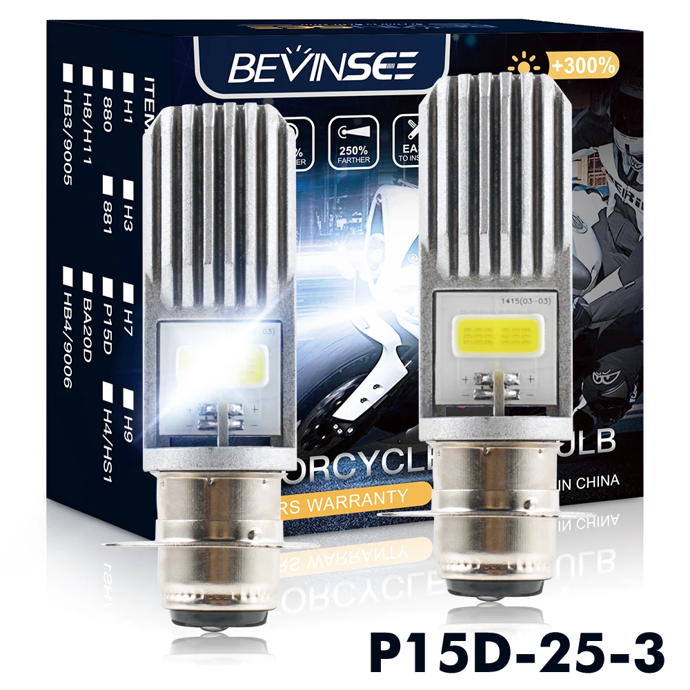 

Bevinsee 2pcs P15D-25-3 P15D-25-1 H6M LED Headlight Bulbs For Yamaha Suzuki Kawasaki Honda ATV UTV 6000K Moto Headlight Bulbs