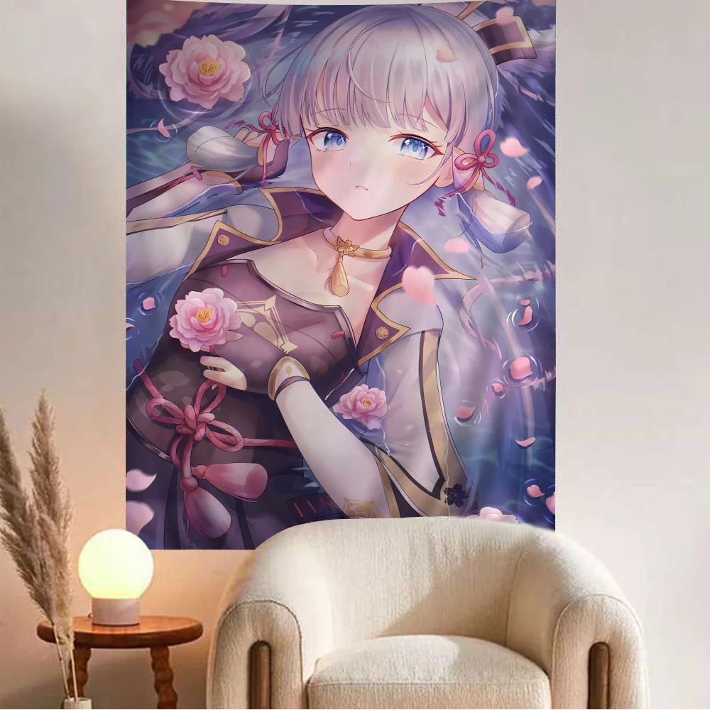 G-Genshin I-Impact Kamisato Ayaka Cartoon Tapestry Bohemian Wall Tapestries Mandala Home Decor