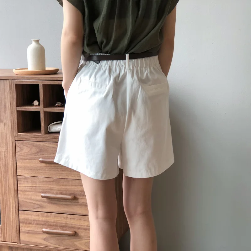 Women Shorts Elastic Waist Loose Wide Leg Casual Pants Women's Korean Style Straight Leg Hot Pants Free Belt 2023 Summer Clothes