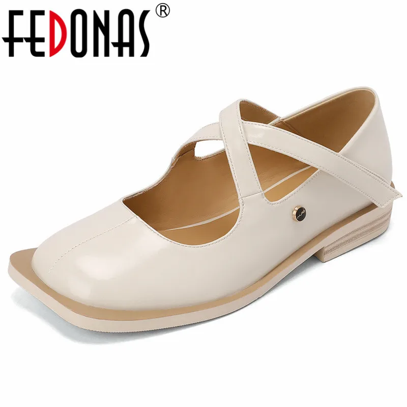 

FEDONAS New Sweet Women Pumps Spring Summer Cow Patent Leather Retro Concise Classic Party Prom Low Heels Ballet Shoes Woman