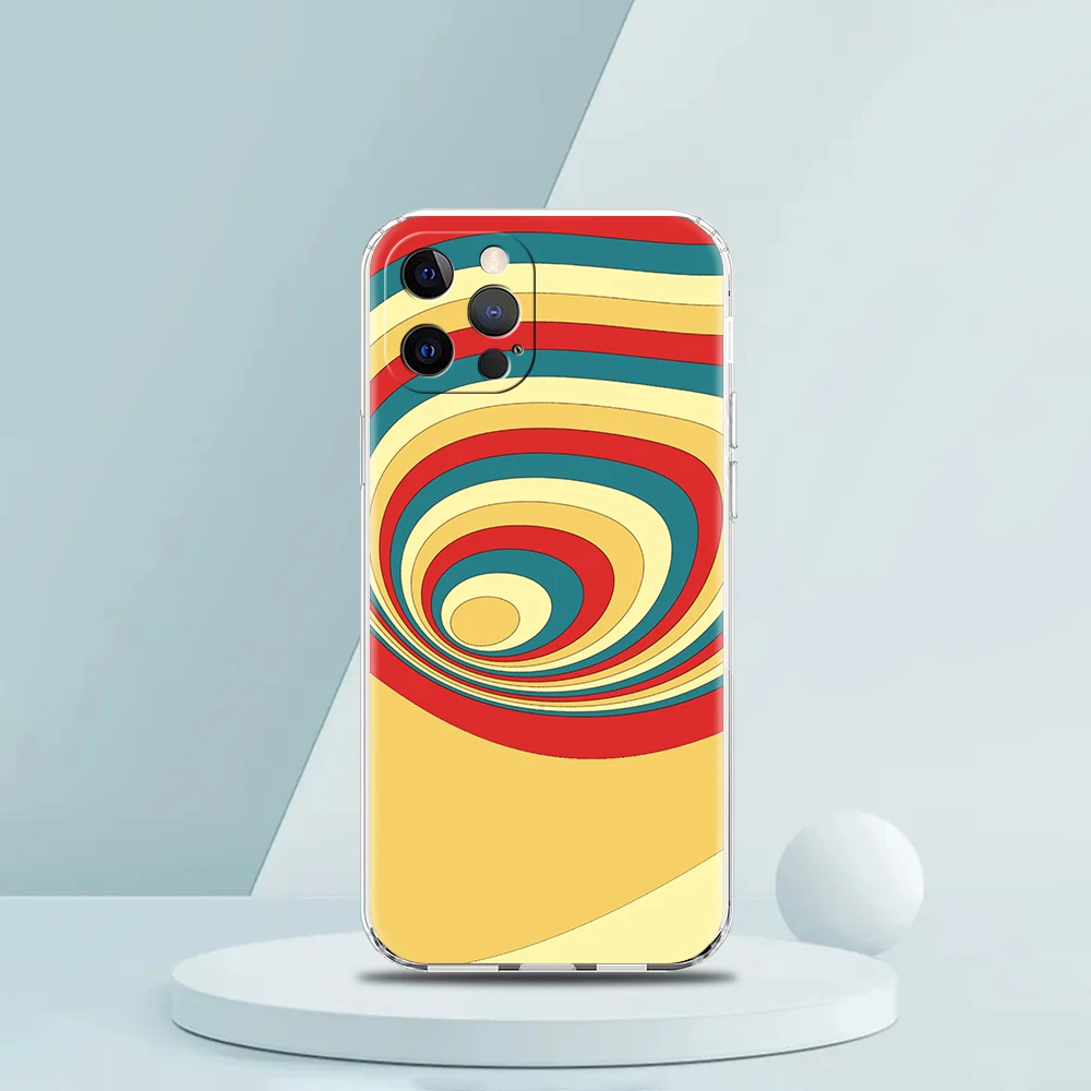 Retro Rainbow Stripe Art Transparent Silicone Phone Case For iPhone 14 13 12 11 Pro Max 8 7 Plus X XS Max XR SE 2020 Coque Shell