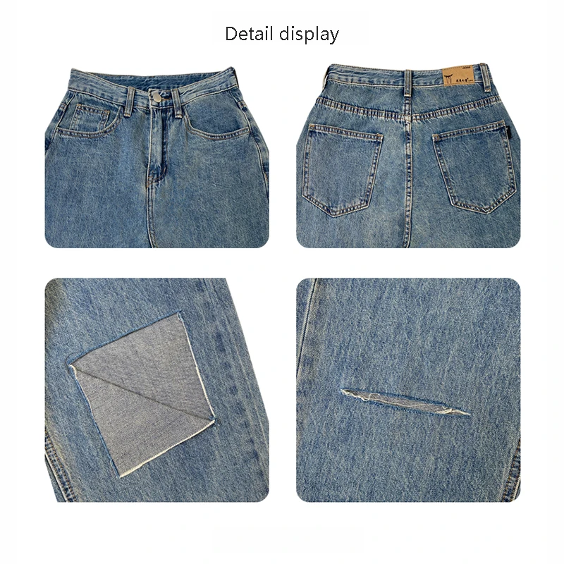 Jeans Women's Summer Blue Casual Vintage Cut Hole High Waist Slim Loose Straight Leg Wide Leg Floor Dragging Pants