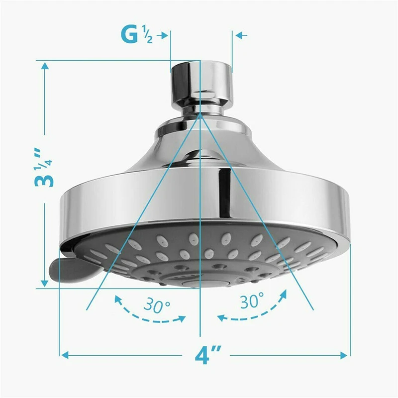 

Bathroom Shower Head 5 Setting Adjustable Chrome Flexible High Pressure Rainfall Removable Sprayer Durable Useful