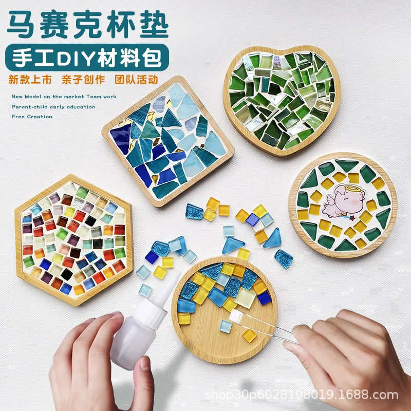 

DIY Mosaic Coaster Handmade Material Kit 100g Mosaic Tiles Set Crystal Mosaic Creative Coaster Cup Coaster Wine Glass Tray