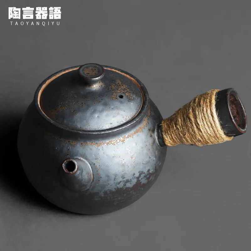 

Japanese-style black gold is in urgent need of side handle boiling water teapot handmade retro pottery open fire charcoal-fired