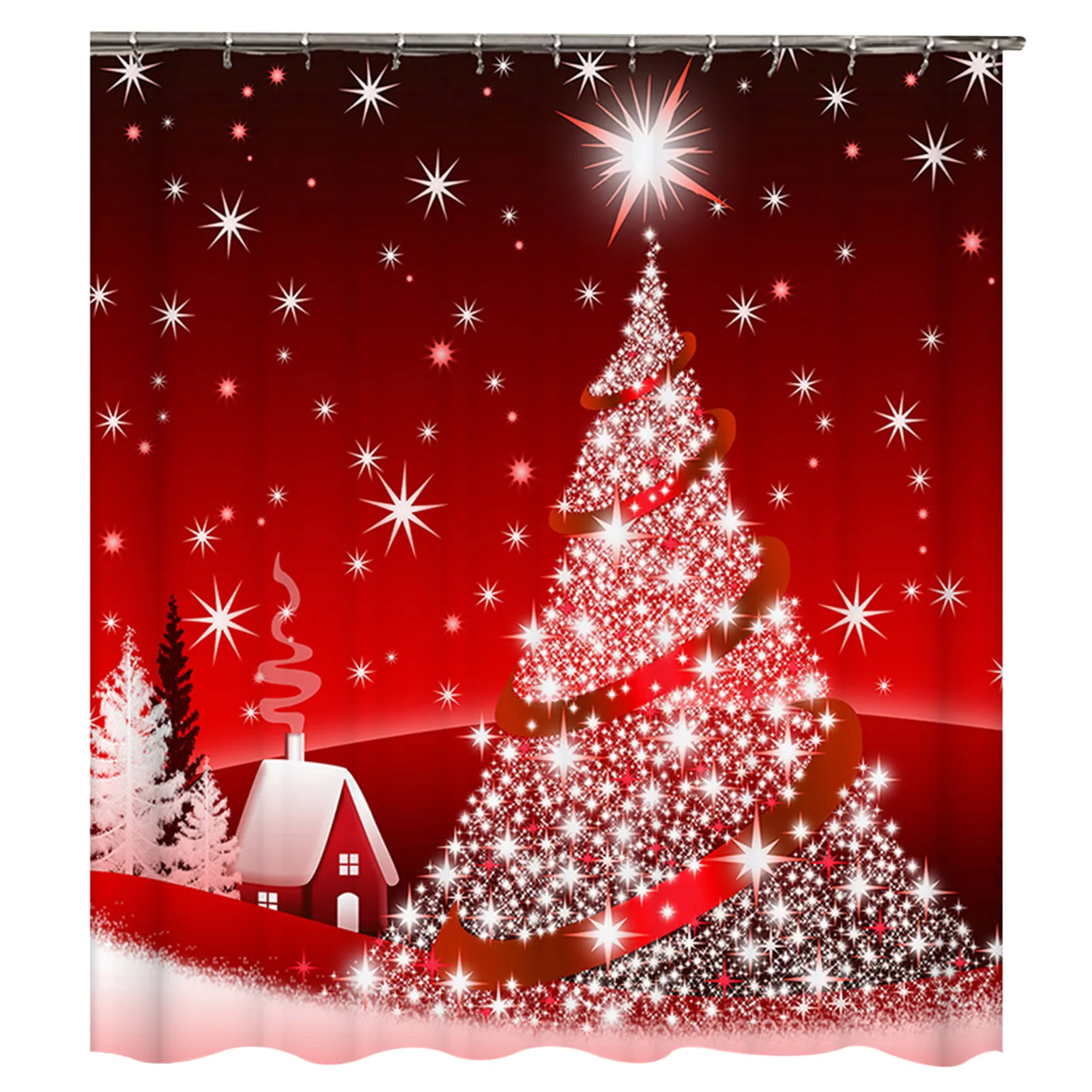 

Christmas Pattern Printing Shower Curtain Waterproof Bathroom Supplies Xmas Decor