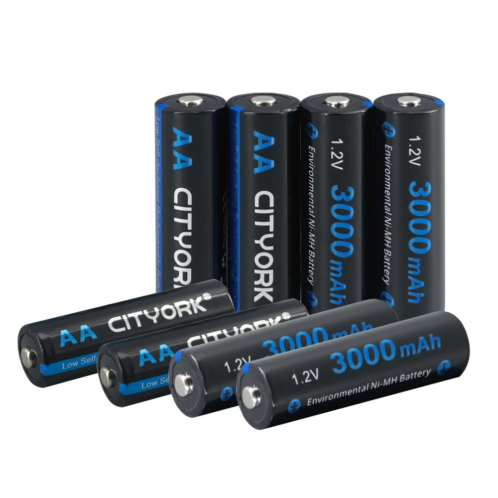 CITYORK 8PCS AA Rechargeable Battery NiMH Ni-MH 1.2V 3000mAh AA Batteries 2A Low Self Discharge aa Battery