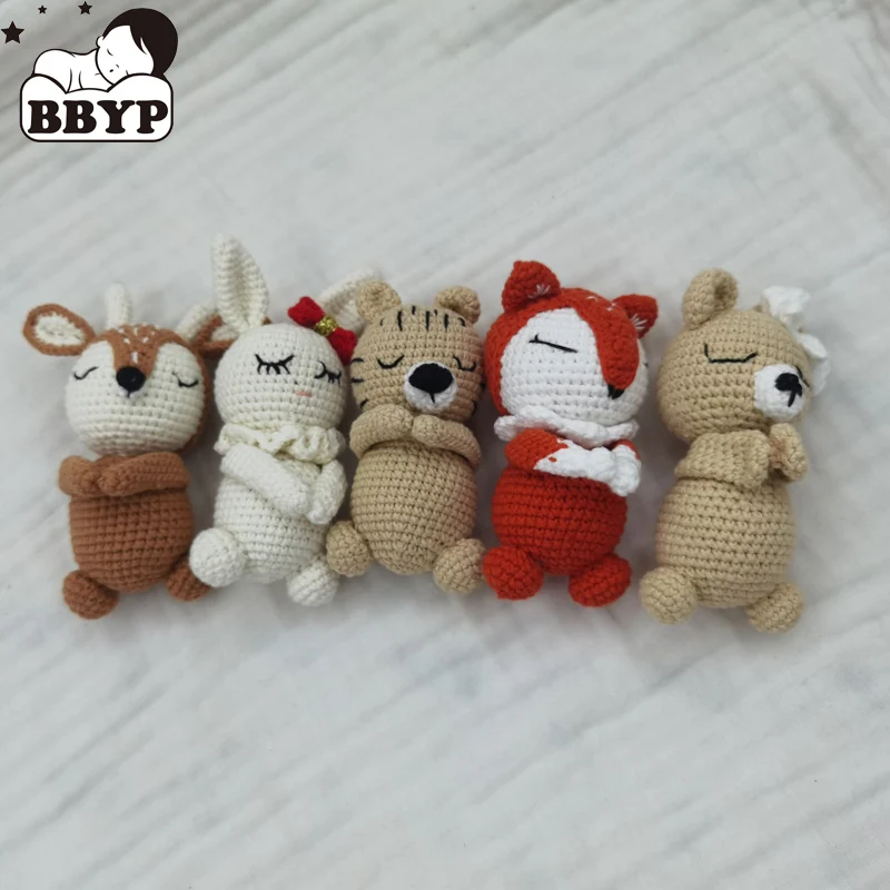 Crochet Bear Bunny Stuffed Animal Doll Soft Knit Toy Room Decoration Emotion Appease for Baby Home Ornament Bag Decors