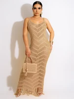 jrry sexy women long knitted dress spaghetti strap floor length crochet cover ups crocheted beach swimsuits