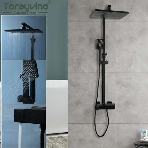 Torayvino матовый черный смеситель для душа для ванной комнаты Набор дождевой насадки для душа 3 функции с кнопкой настенная Душевая система