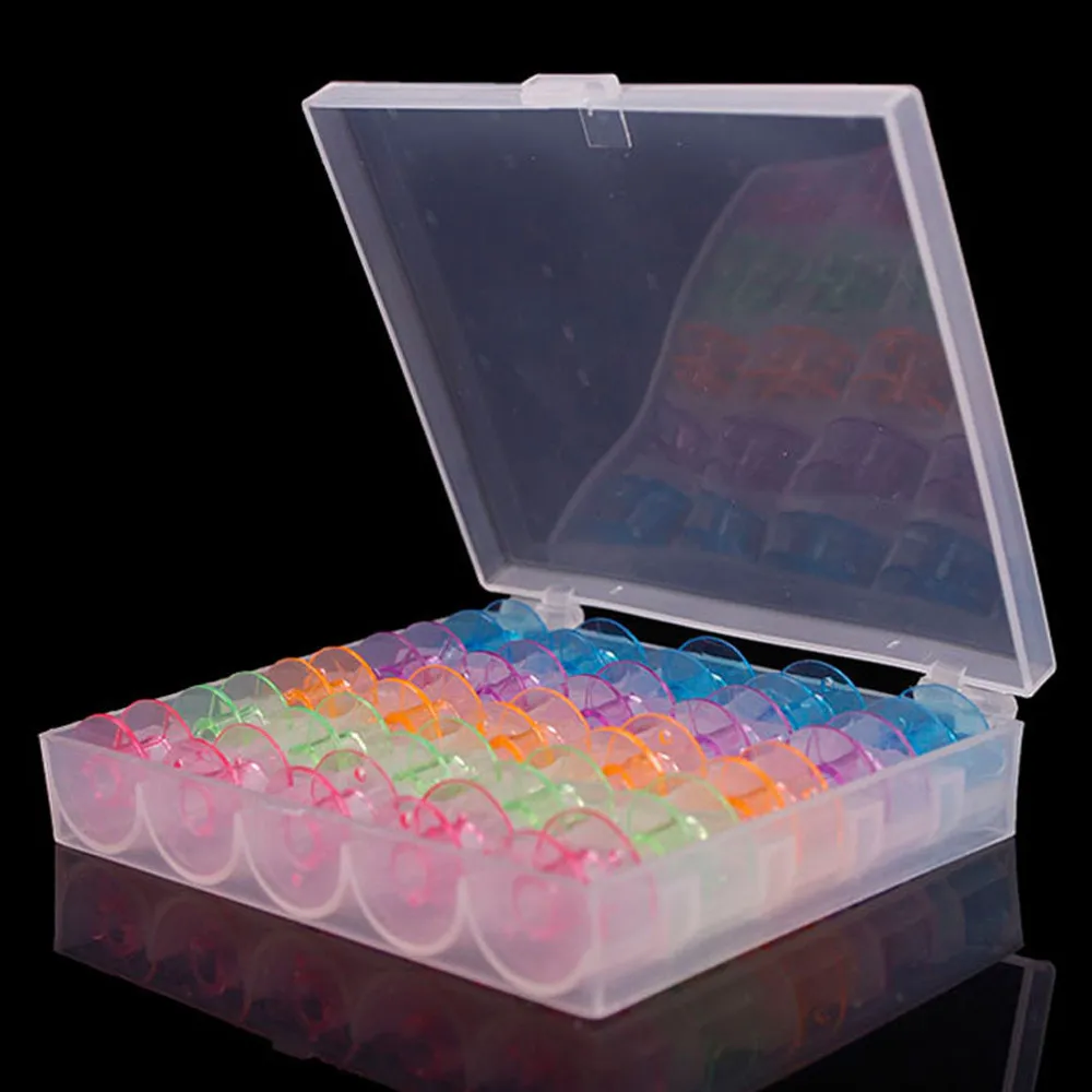 

Colorful 25 Grid Clear Storage Case Box With 25Pcs Empty Colorful Bobbins Spool for Brother Janome Singer Elna Sewing Machine