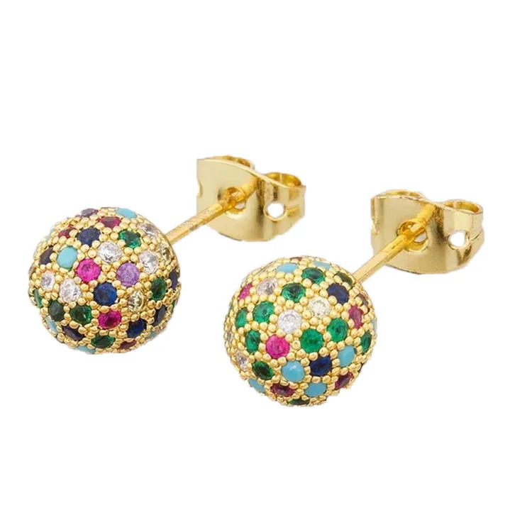 

Milan Girl Fashion Copper Earrings Micro-inlaid Candy Color Zircon Round Ball Earrings Simple Hip-hop High-end Niche Ear Jewelry