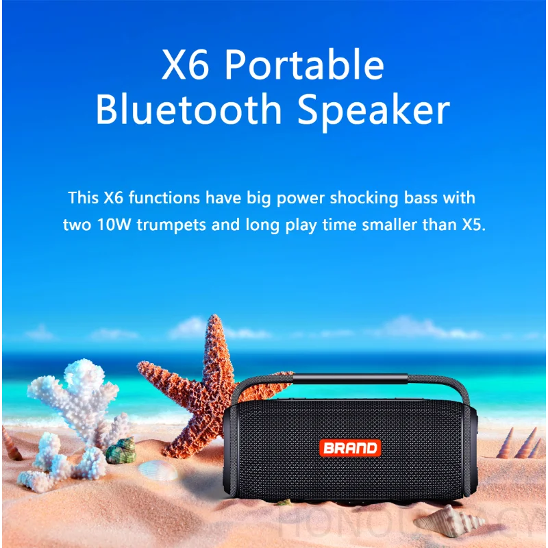 Фото Портативная Bluetooth-колонка HIFI Stereo с двойным басом, LED-подсветкой, беспроводным сабвуфером, водонепроницаемая, для улицы, с поддержкой AUX, BT, TF, музыкальный плеер №2