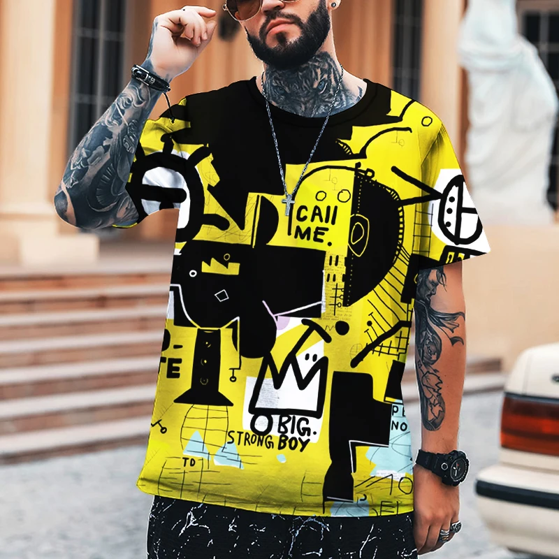 

European Design Men's High-end T-shirt Street Trend Graffiti Style Youth Plus Size 5XL Fatty Exclusive 2022 Brand Clothing