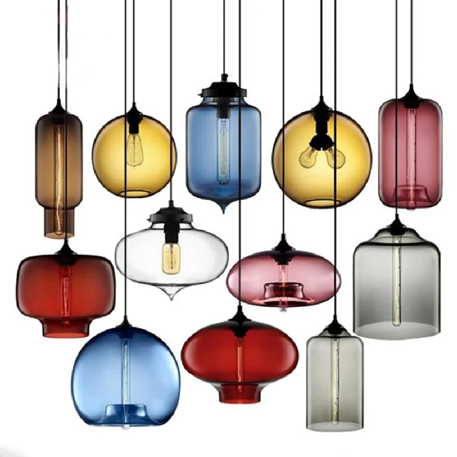 

Modern loft E27 glass lamp shade pendant lights colorful simple hanging lamp kitchen living room bedroom restaurant hotel room
