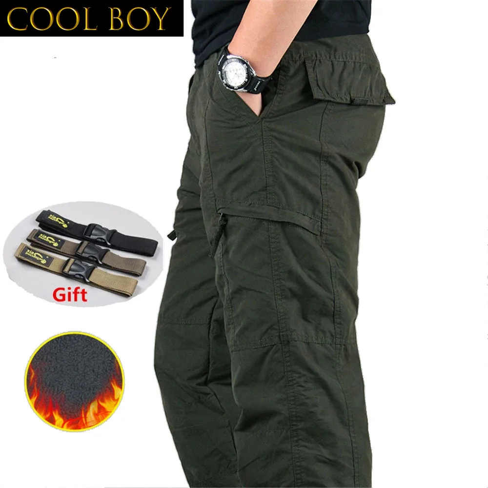 J GIRLS Winter Men's Cargo Pants Double Layer Fleece Warm Thick Military Camouflage Tactical Cotton Long Trousers Men Baggy