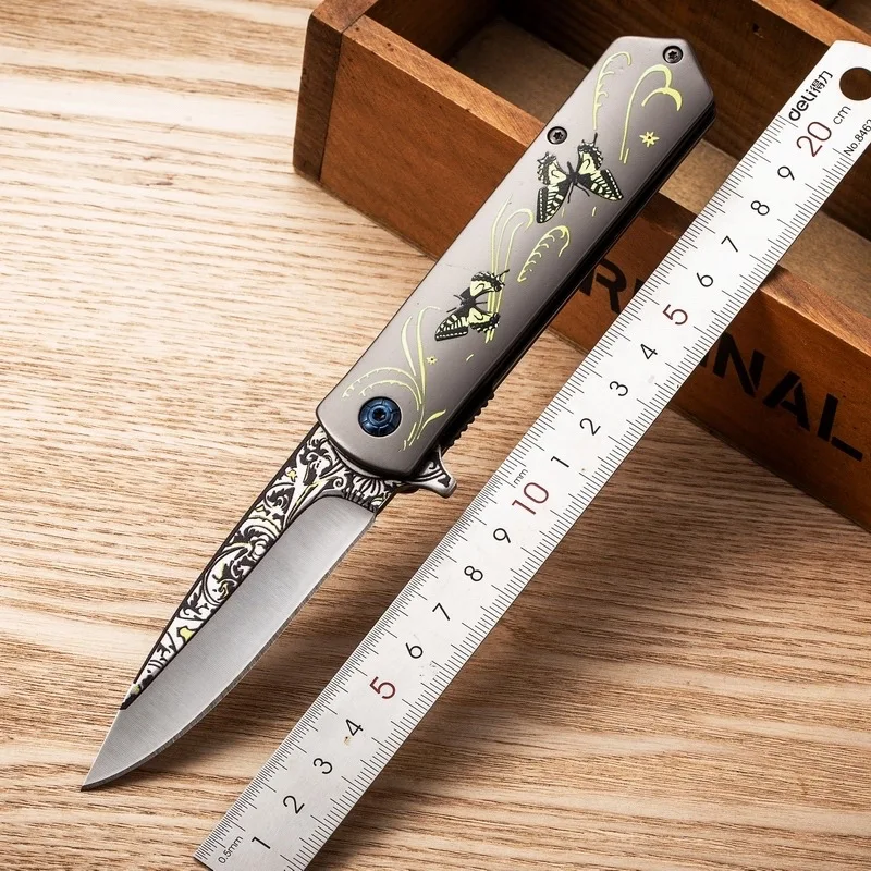 

Patterned Folding Knife, Outdoor Self-defense Sharp, With Height Hardness, Mini Outdoor Survival Short Knife