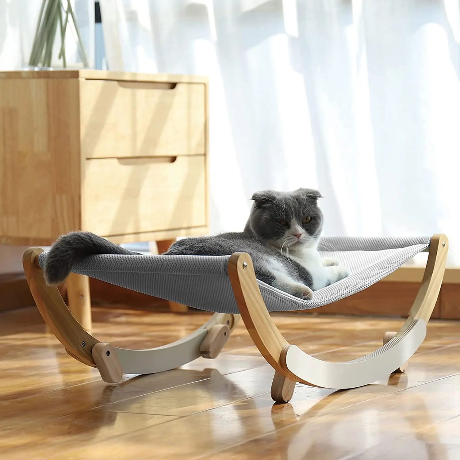 

New Moon Cat Hammock Large Wood Bed Holds Small To Medium Size Cat or Dog Anti Sway Easy To Assemble Wood Construction