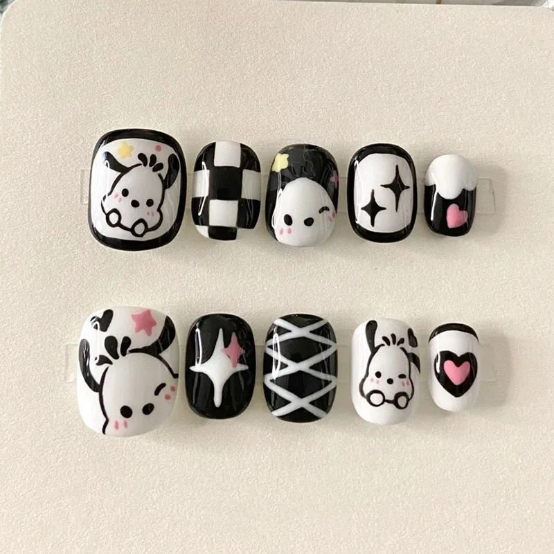 

Kawaii Sanrio Pochacco Cute Handmade Fake Nails Removable Long Coffin Tip Nails Cartoon Anime Wear Full Coverage Nail Patch