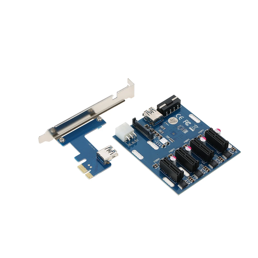 

PCI-E 1X Adapter Card PCI-E to 4 PCI-E Ports Expansion Card Converter Card with USB3.0 Cable Power Cable for Windows/Ma