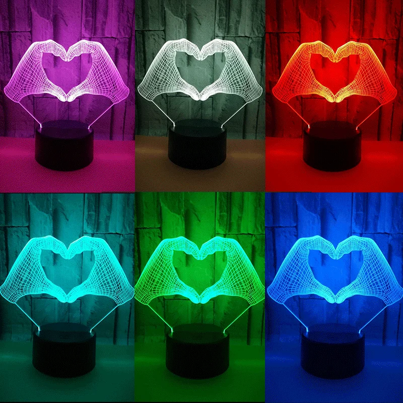 

Heart-shaped 3D Acrylic Lamp Valentine's Day Gift Home Decoration Remote Control Replace 16 Colors Color Transform