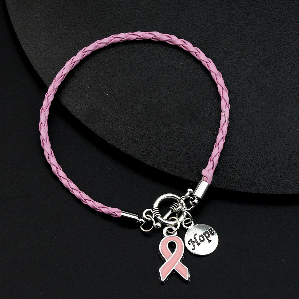 

Женский плетеный браслет с лентой, браслет ручной работы с изображением рака молочной железы