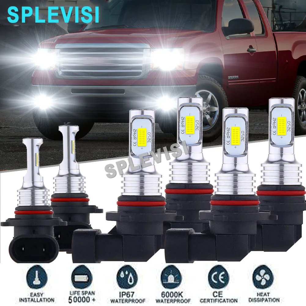 

LED Headlight Fog Light Hi Low Beam Bulbs White car lights For GMC Sierra 1500 2500 3500 2003 2004 2005 2006