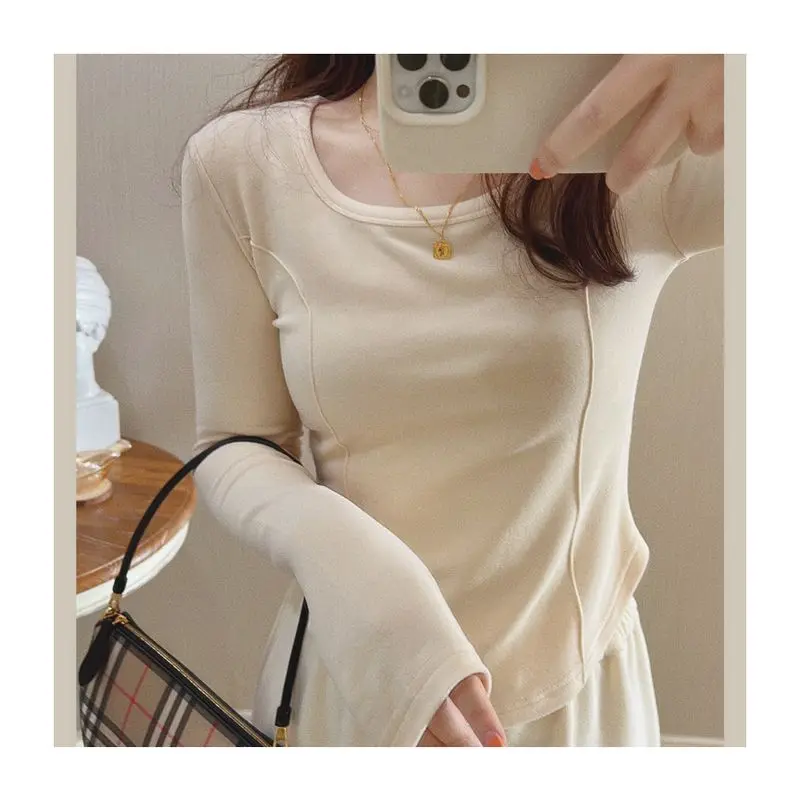 Yasuk Spring Winter Casual Pullover Women's Slim Simple Soft Warm Bottom Velvet With Chest Cushionv Thermal Underwear