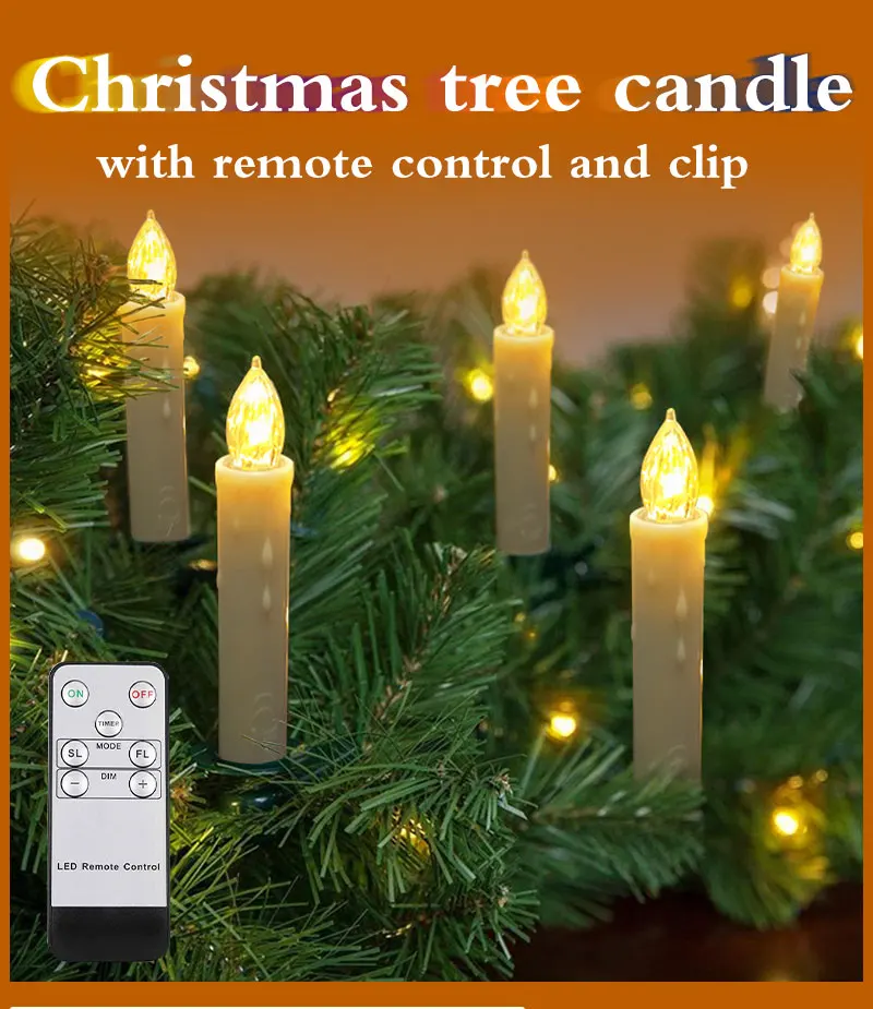 

LED Candle Christmas Tree 2022 New Year Candle Flickering Flame With Timer Remote Birthday Decoration Church Electric Candle