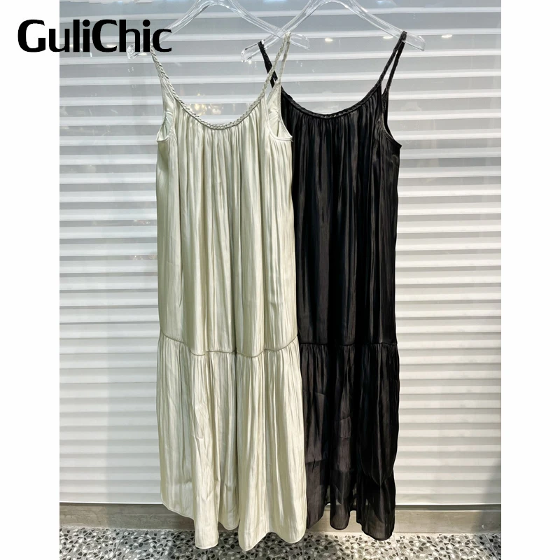

7.14 GuliChic Women Elegant Casual Solid Color Backless Sleeveless Braided Spaghetti Strap Loose Dress